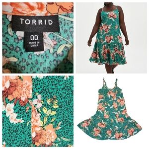 Torrid trapeze midi dress challis green floral